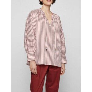 Hugo Boss Bateco Striped Tie Neck Top Red White Womens Size 14